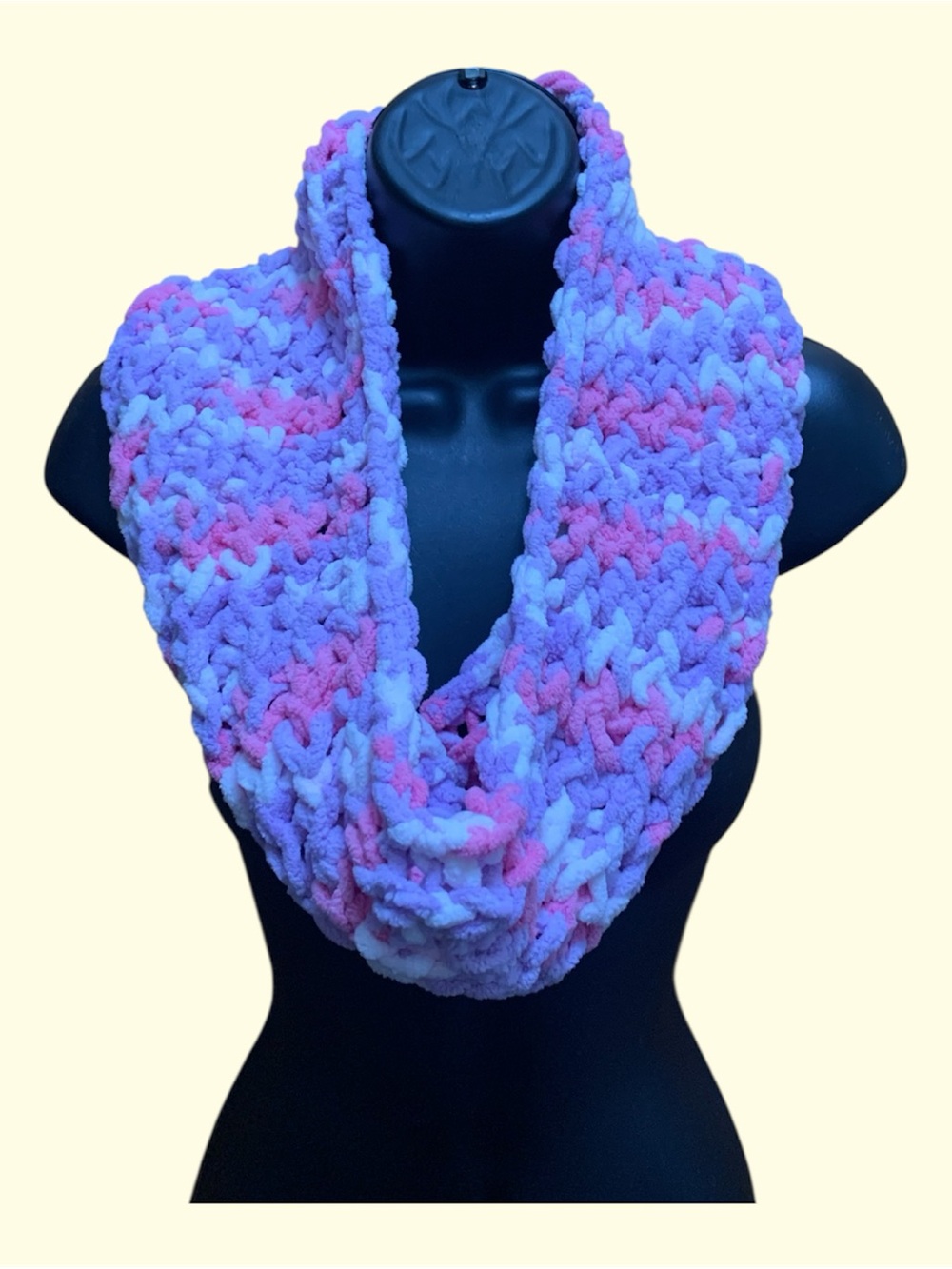 Handmade Cozy Pastel Pink & Purple Chunky Knit Infinity Scarf